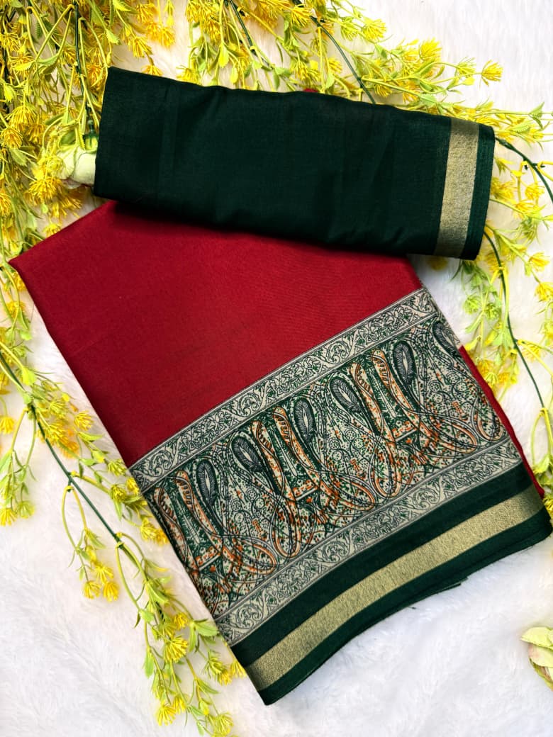 Kayatri New Pure soft black Maheshwari Silk Two tone printed saree