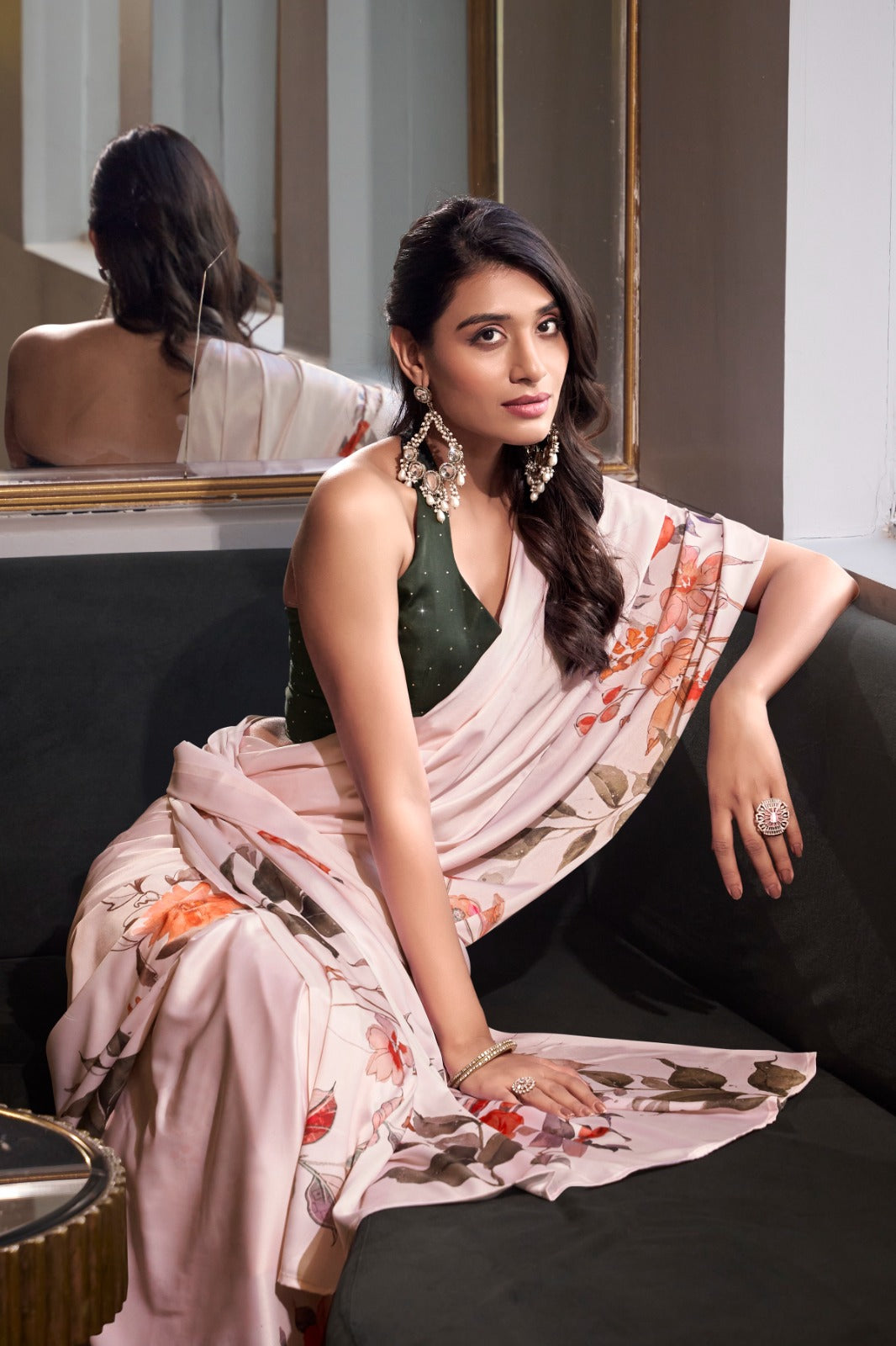 Kayatri New Elegant Satin Silk Printed Saree with Moonga Silk Hotfix Blouse