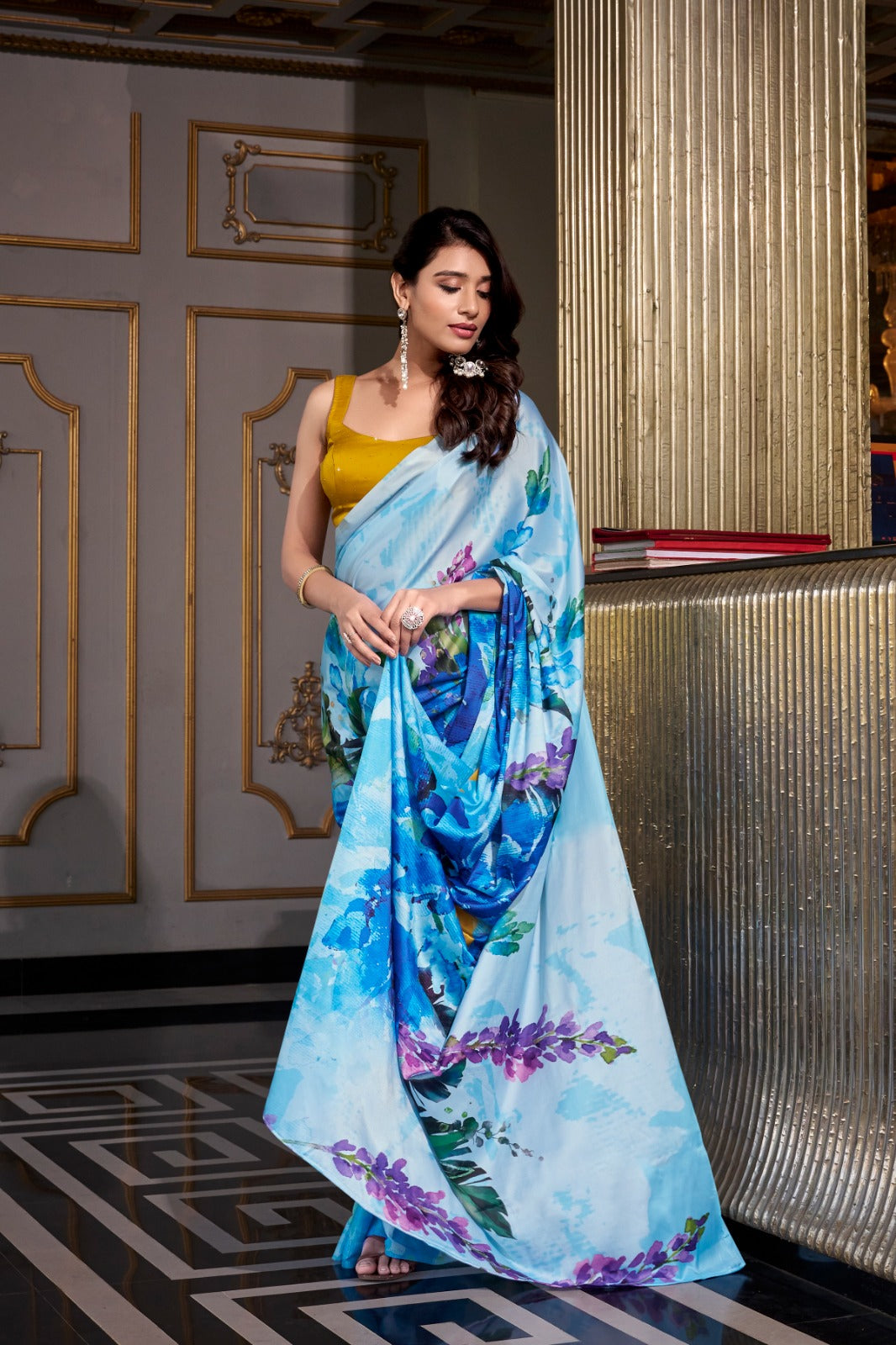 Kayatri New Elegant Satin Silk Printed Saree with Moonga Silk Hotfix Blouse