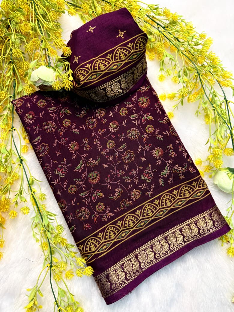Kayatri New Soft Mul Mul Cotton Silk Pen Kalamkari Saree with Hamsa Border