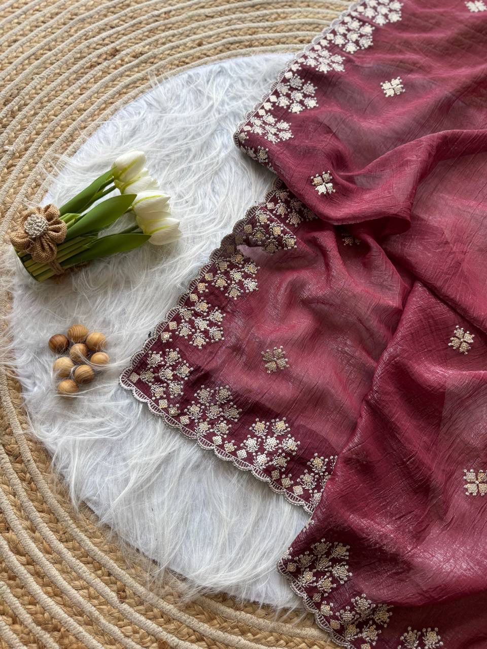 Kayatri New Designer Crushed Silk Saree with Heavy Zari Floral Border