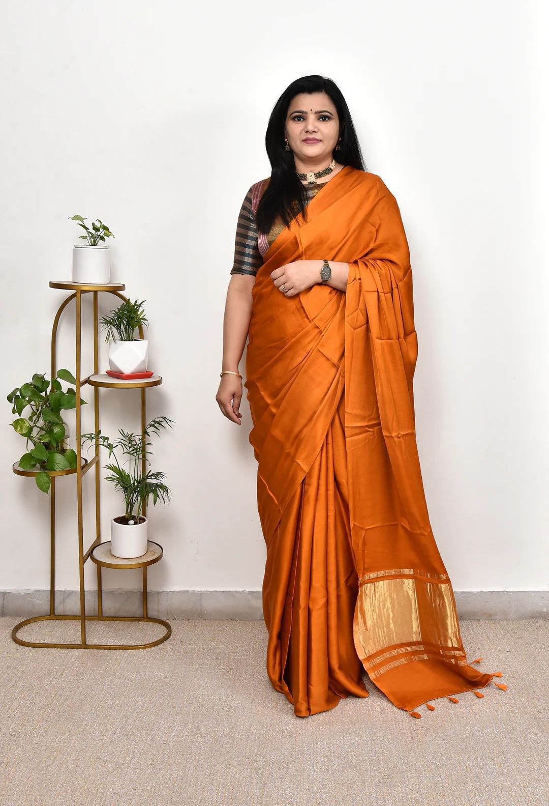 Kayatri New Pure Gaji Silk Plain Saree with Original Lagdi Patta Pallu & Running Blouse