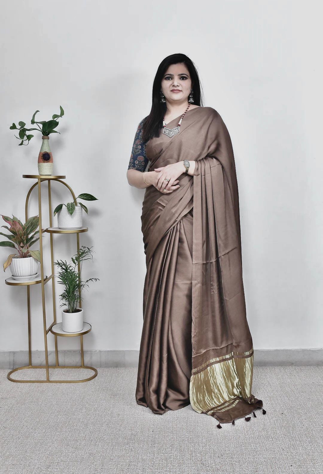Kayatri New Pure Gaji Silk Plain Saree with Original Lagdi Patta Pallu & Running Blouse