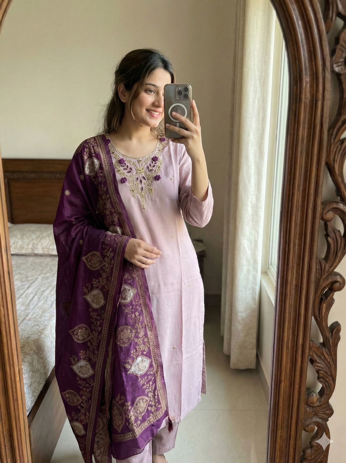 Kayatri New Luxury Roman Silk Top–Bottom with Hand-Dyed Banarasi Dupatta