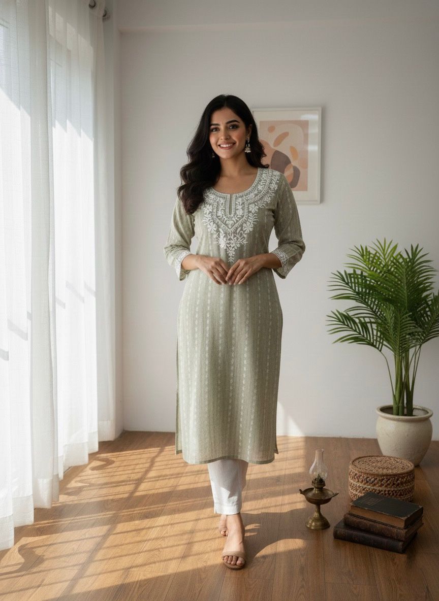 Kayatri New Elegant Khadi Cotton Butti Kurti Suit with Beautiful Embroidery