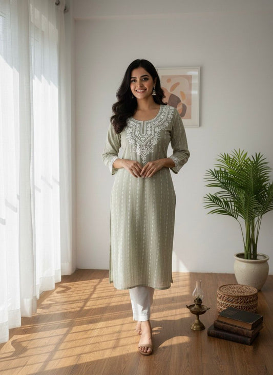 Kayatri New Elegant Khadi Cotton Butti Kurti Suit with Beautiful Embroidery