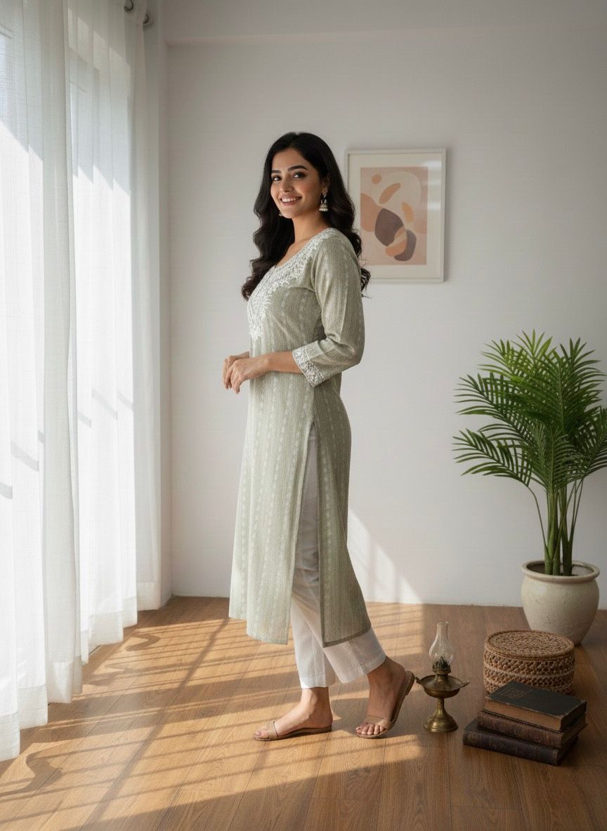 Kayatri New Elegant Khadi Cotton Butti Kurti Suit with Beautiful Embroidery