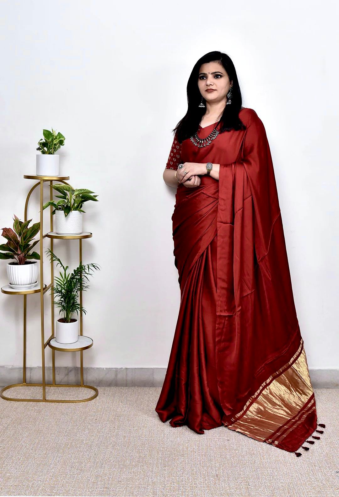 Kayatri New Pure Gaji Silk Plain Saree with Original Lagdi Patta Pallu & Running Blouse