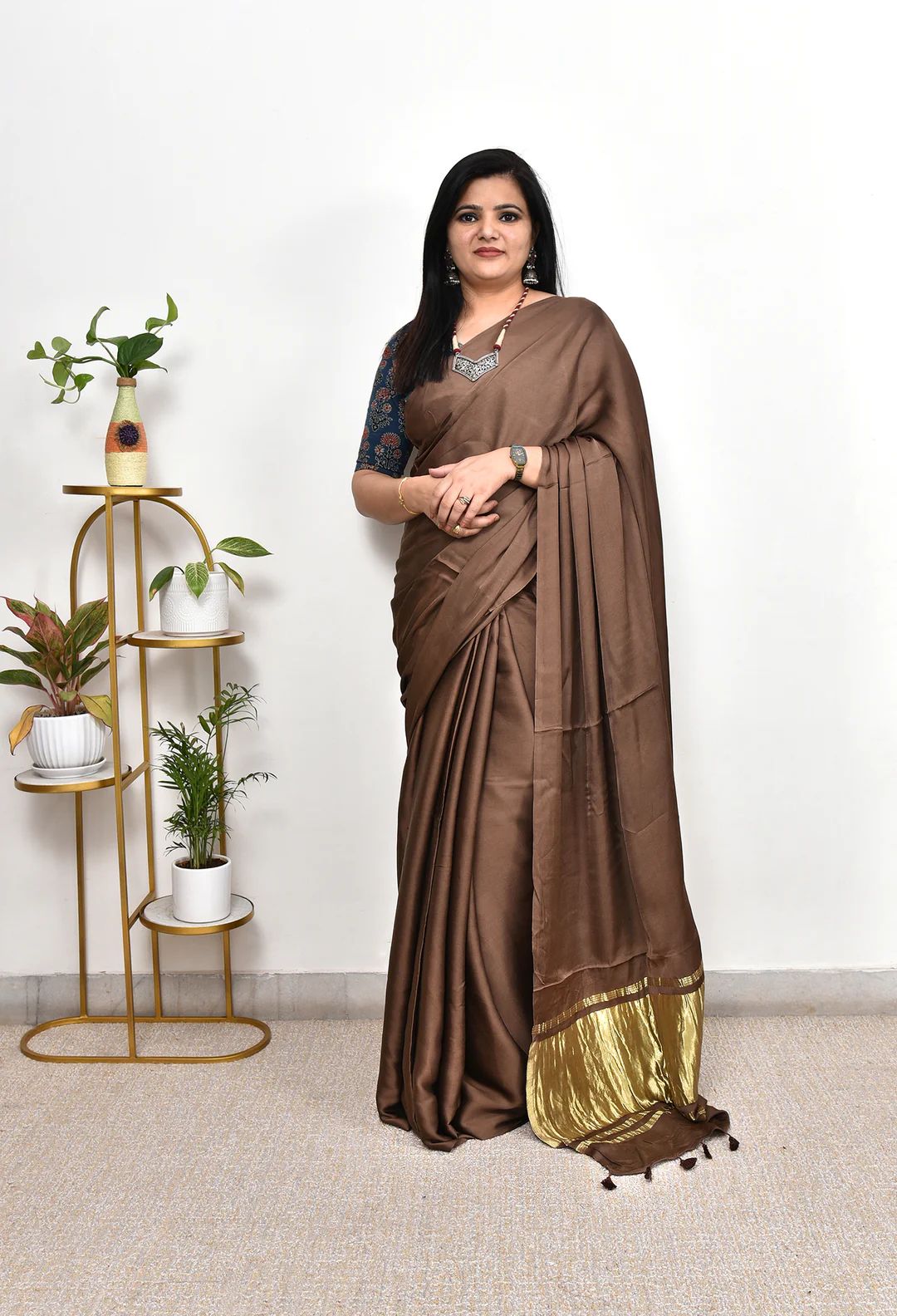 Kayatri New Pure Gaji Silk Plain Saree with Original Lagdi Patta Pallu & Running Blouse