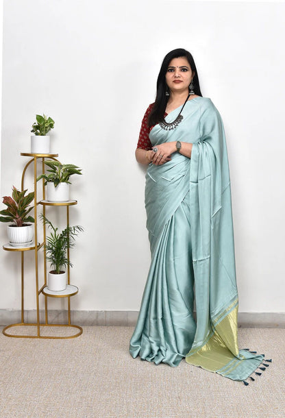 Kayatri New Pure Gaji Silk Plain Saree with Original Lagdi Patta Pallu & Running Blouse