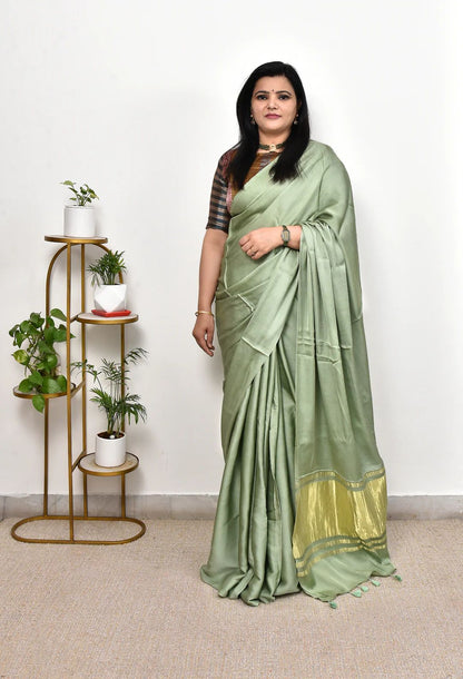 Kayatri New Pure Gaji Silk Plain Saree with Original Lagdi Patta Pallu & Running Blouse
