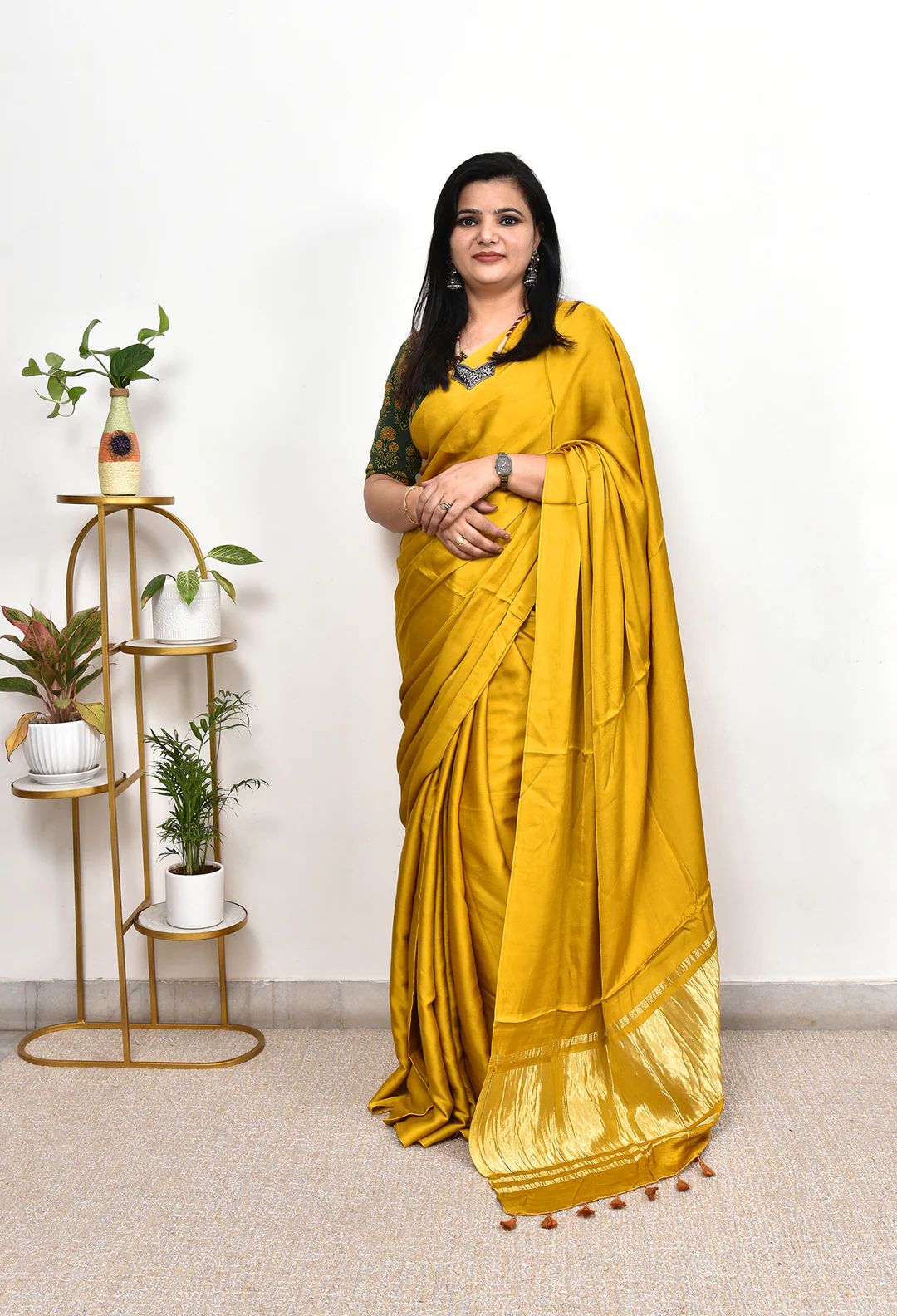 Kayatri New Pure Gaji Silk Plain Saree with Original Lagdi Patta Pallu & Running Blouse